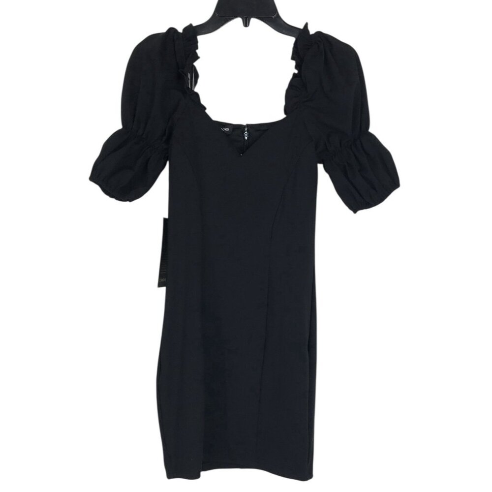 Bebe Dress Womens Size XS Black Bodycon Ruffle Puff‎ Sleeves Short Mini